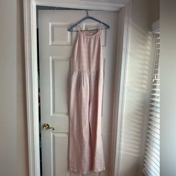 LOFT Linen Pink and White Striped Jumpsuit - Picture 4 of 12